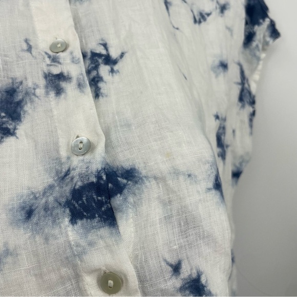 Rachael Zoe 100% linen Tie Dye Top Size Large white blue peplum Ruffle hem - Picture 7 of 7